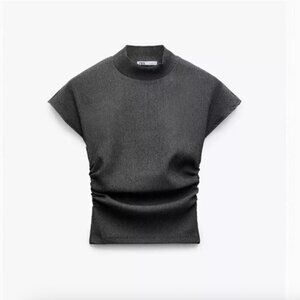 Zara Textured Ruched Top - Gray